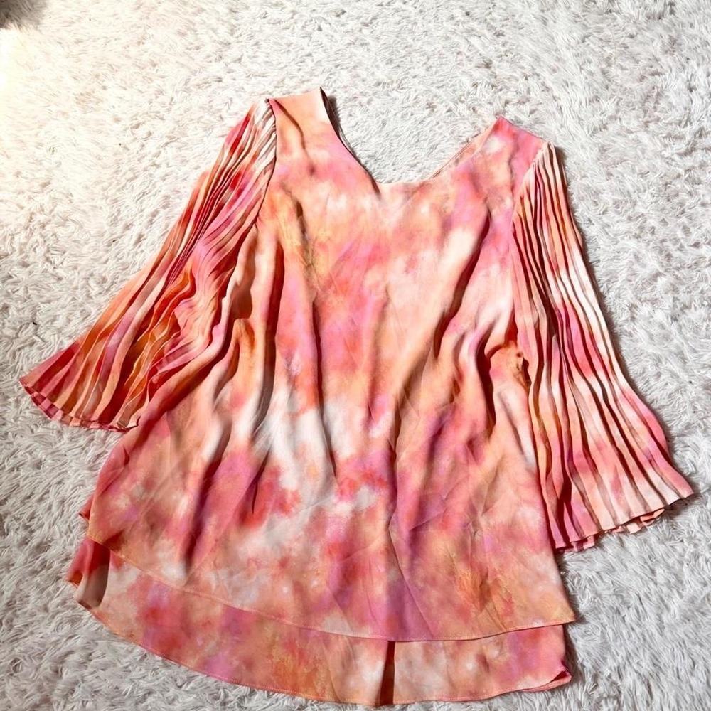Pleated Whimsical Watercolor Flowy Goddess Ethereal Top Womens XL Grandmacore